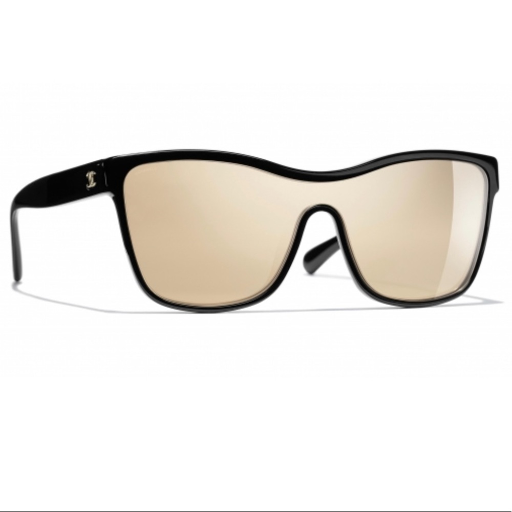 Chanel - Shield Sunglasses - Black Gold Mirror